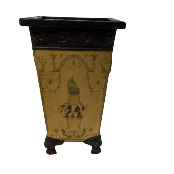 Footed metal planter, yellow, French style, pineapple - Picture 5 of 8